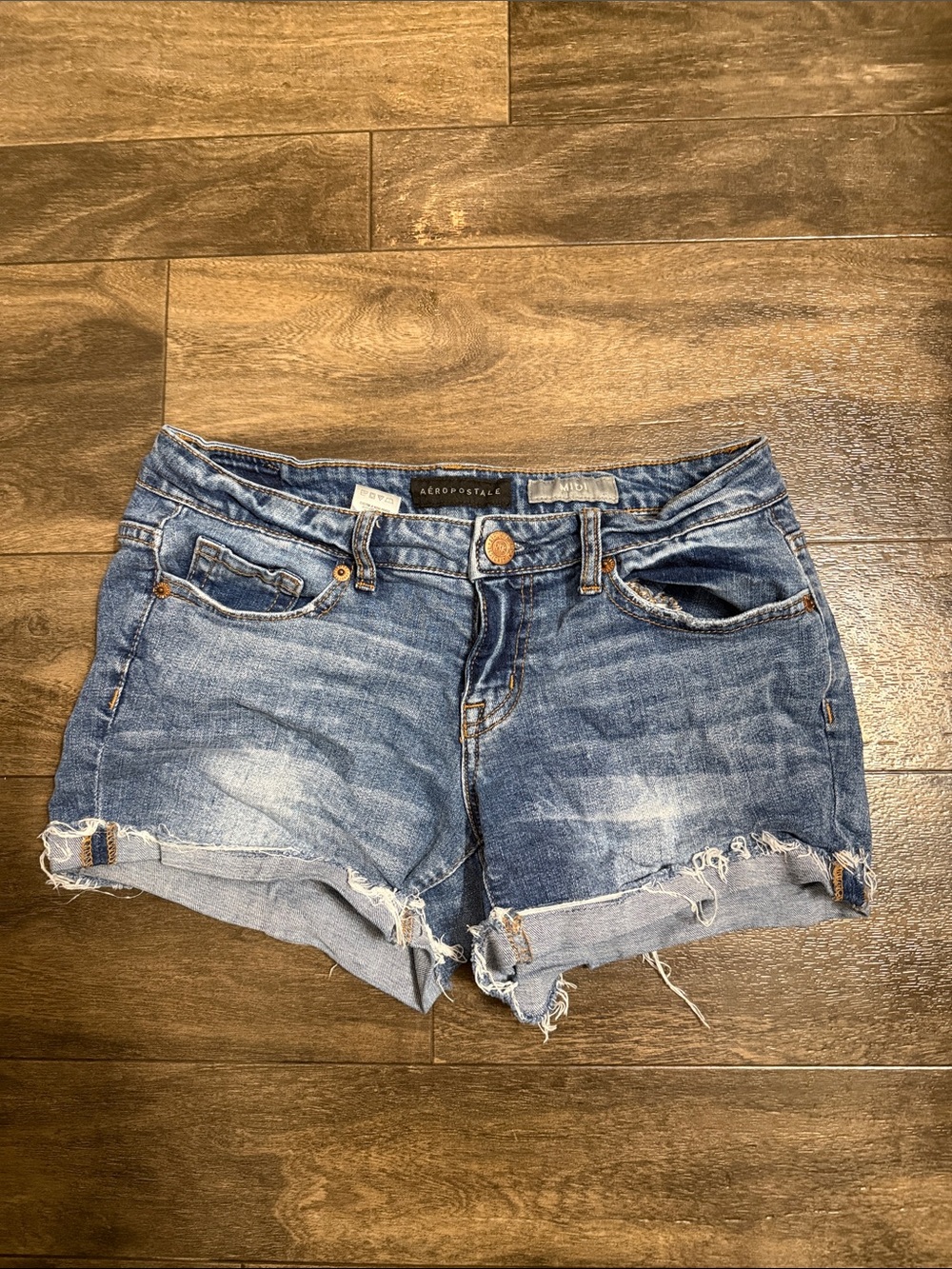 Aeropostale Distressed Medium Blue Denim Cutoff Shorts